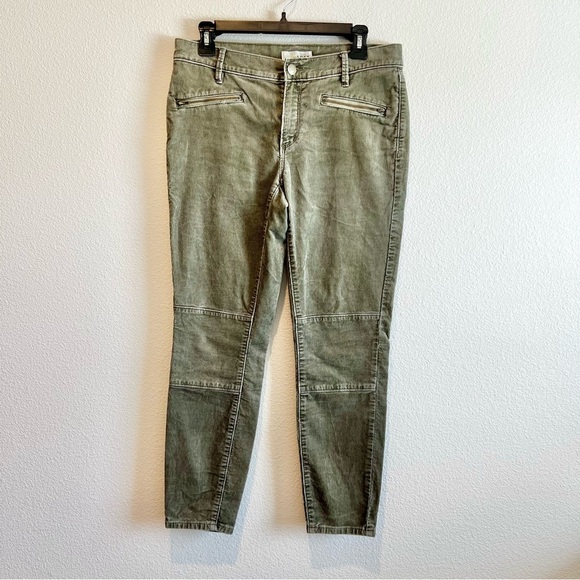 LOFT Ann Taylor Skinny Crop Corduroy Pants Olive Green Ankle Moto Style Size 6 - Picture 1 of 11